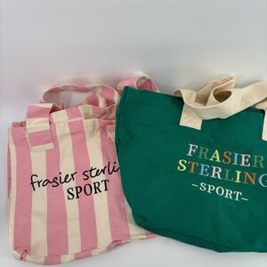 Frasier Sterling Sport Tote Bag Set Women OS Pink Green Canvas Striped